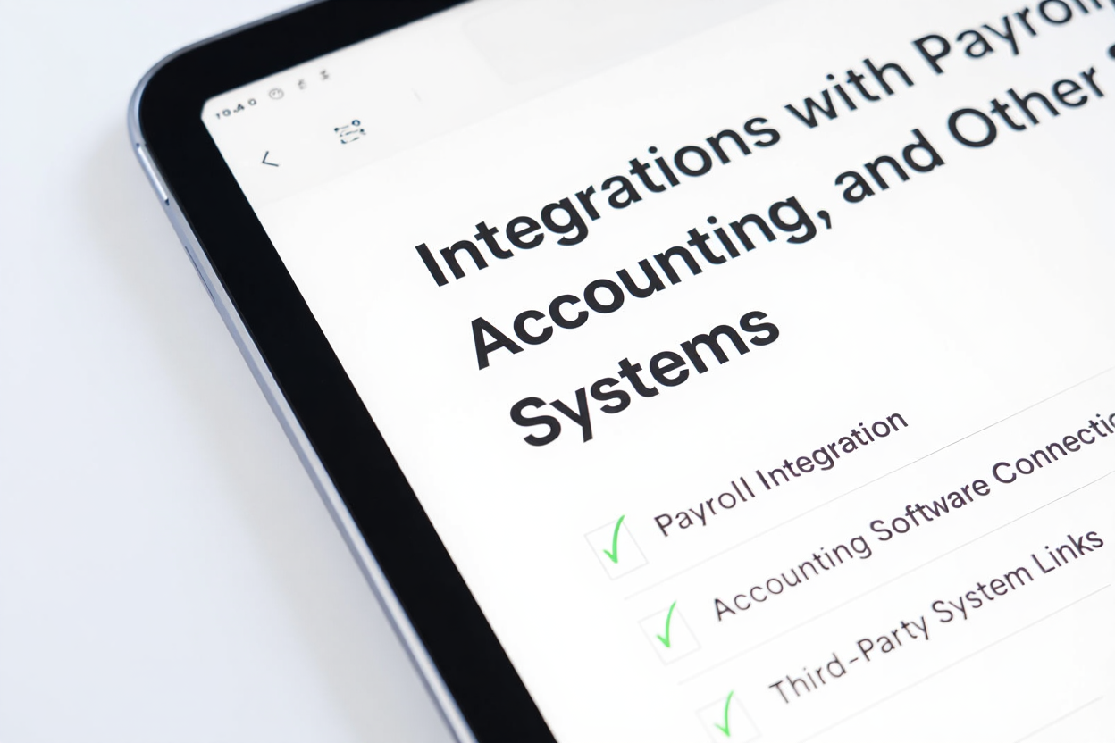 ​a checklist on a ipad screen - Integrations with Payroll, Accounting, and Other Systems